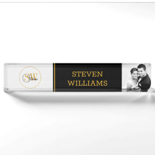 Modern Monogrammed Name & Elegant Signature Nameplate