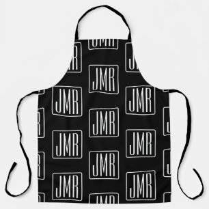 Modern Monogrammed Pattern   Black & White Apron