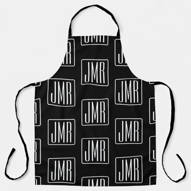 Modern Monogrammed Pattern | Black & White Apron (Front)