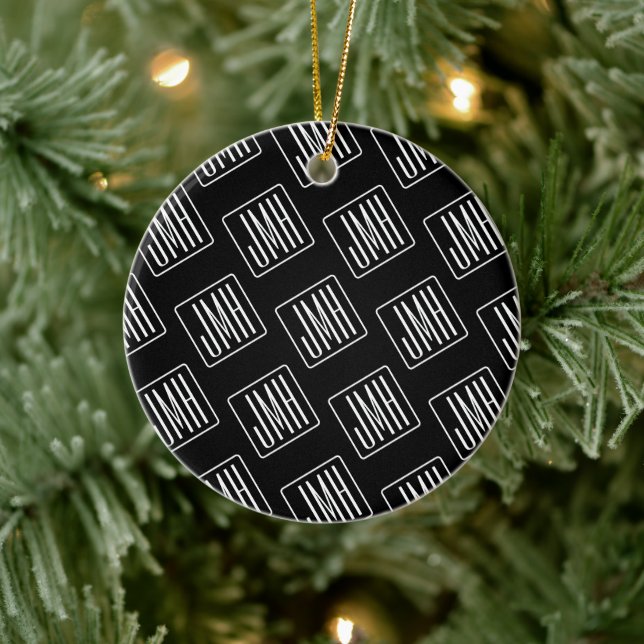 Modern Monogrammed Pattern | Black & White Ceramic Ornament (Tree)
