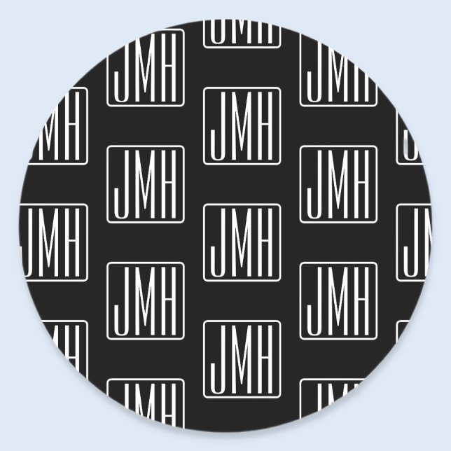 Modern Monogrammed Pattern | Black & White Classic Round Sticker (Creator Uploaded)