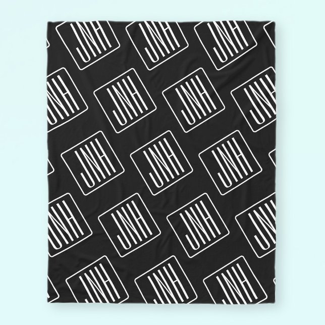 Modern Monogrammed Pattern | Black & White Fleece Blanket (Creator Uploaded)