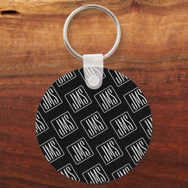 Modern Monogrammed Pattern | Black & White Keychain (Front)