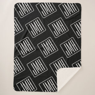 Modern Monogrammed Pattern Black & White Sherpa Blanket