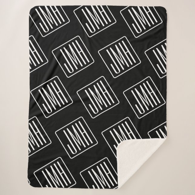 Modern Monogrammed Pattern | Black & White Sherpa Blanket (Front)