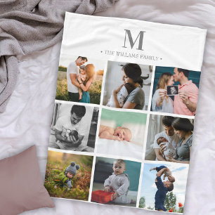 Modern monogrammed photo collage instagram fleece blanket