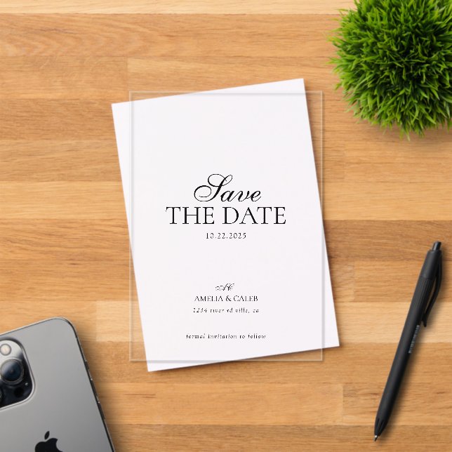 Modern Monogrammed Photo Wedding Save the Date Acrylic Invitations (Insitu (Invitation Card))