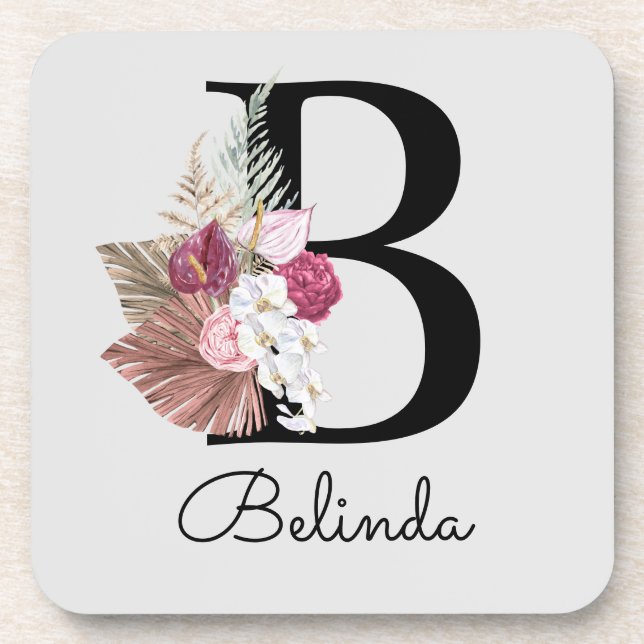 Modern Monogrammed Pink Boho Initial B Coaster (Front)