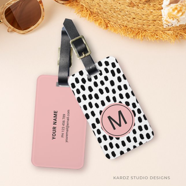 Modern Monogrammed Pink Luggage Tag (Customize this luggage tags with name, initial and contact info order online, no minimum required)
