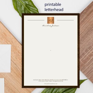 Modern monogrammed printable letterhead brown gold poster
