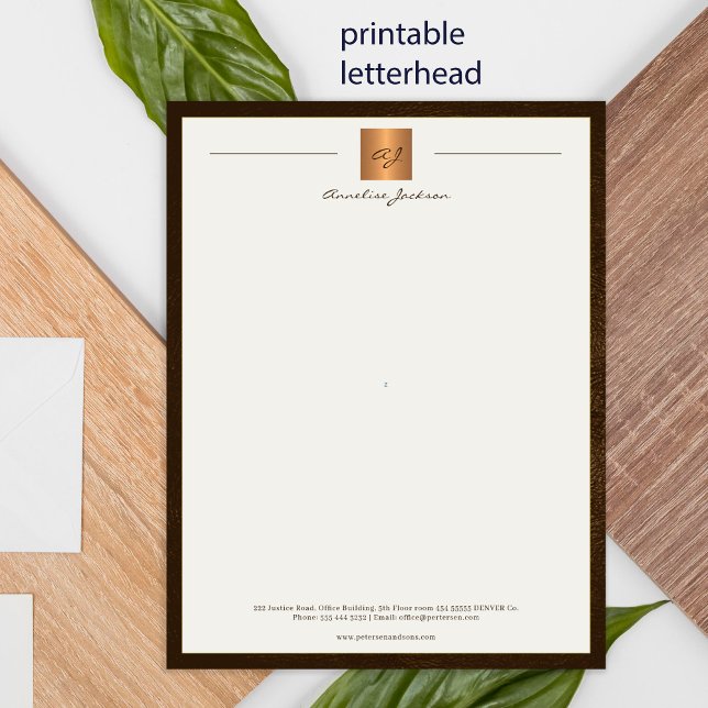 Modern monogrammed printable letterhead brown gold poster (Creator Uploaded)