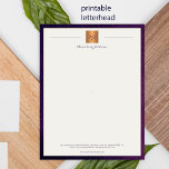 Modern monogrammed printable letterhead purple poster<br><div class="desc">Elegant simple letterhead template with a dark purple frame and a contemporary typography script. Digital download - when ordering,  choose your format INSTANT DOWNLOAD</div>