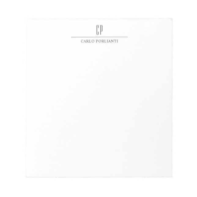 Modern Monogrammed Professional Plain Simple Name Notepad (Front)