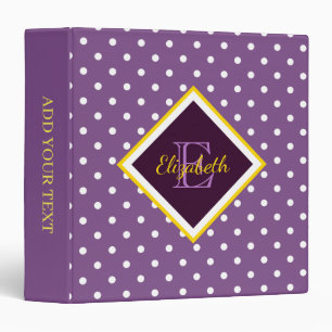 Modern Monogrammed Purple Polka Dot Binder
