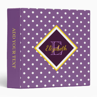 Modern Monogrammed Purple Polka Dot Binder
