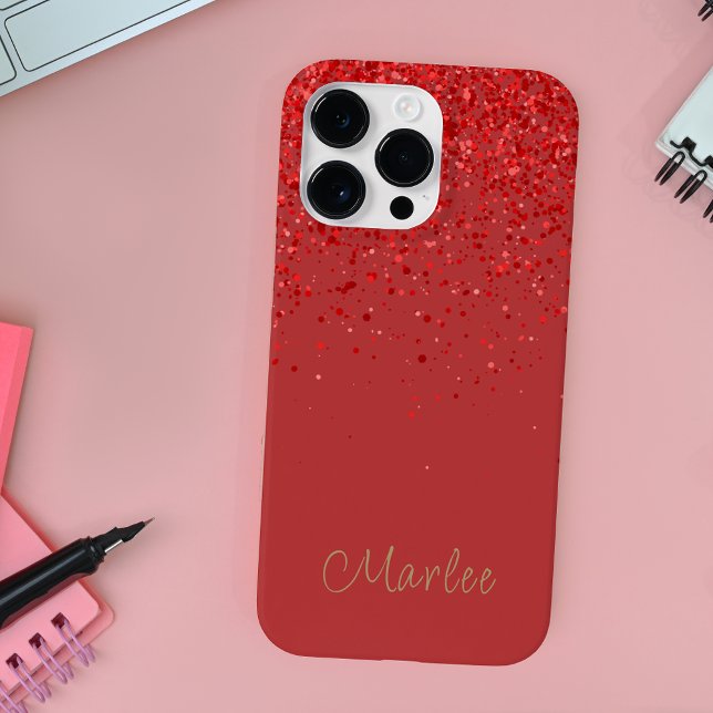 Modern Monogrammed Red Glitter Glam Case-Mate iPhone Case (Creator Uploaded)