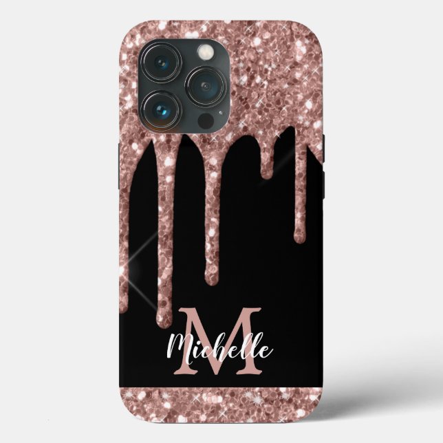 Modern Monogrammed Rose Gold Glitter Drips  Case-M Case-Mate iPhone Case (Back)