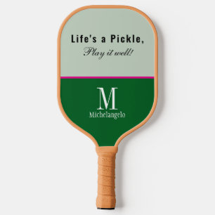 Modern Monogrammed Script Elegant Forest Green Pickleball Paddle