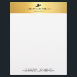 Modern Monogrammed Simple Template Gold White Letterhead<br><div class="desc">Modern Monogrammed Simple Template Gold White Elegant Letterhead.</div>