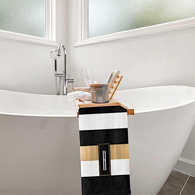 Modern Monogrammed Striped Bath Towel Set (Creator Uploaded)