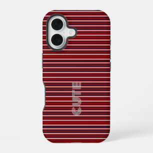 Modern Monogrammed Striped iPhone 16 Case