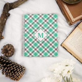 Modern Monogrammed Teal Green Plaid Tartan Pattern Notebook