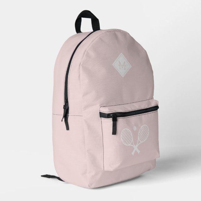 Modern Monogrammed Tennis Player Minimalist  Printed Backpack (Back Corner Left)