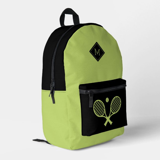 Modern Monogrammed Tennis Player Minimalist  Printed Backpack (Back Corner Left)
