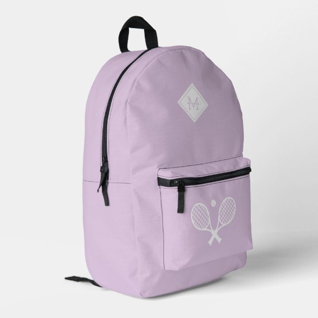 Modern Monogrammed Tennis Player Minimalist  Printed Backpack (Back Corner Left)