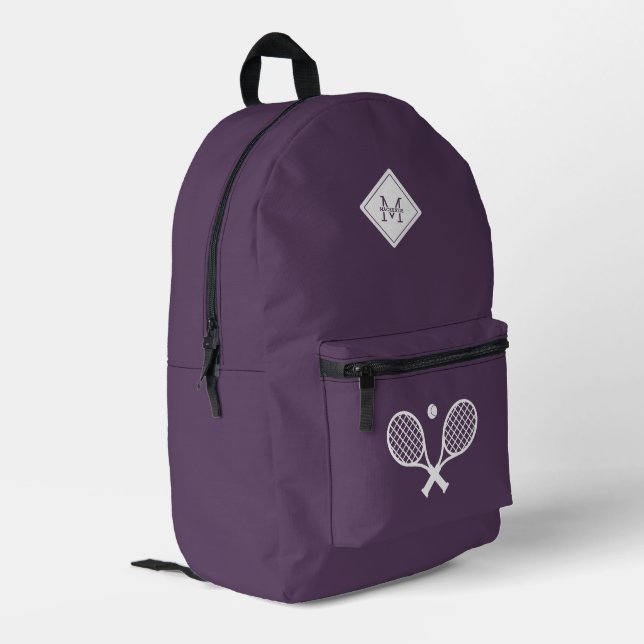 Modern Monogrammed Tennis Player Minimalist  Printed Backpack (Back Corner Left)