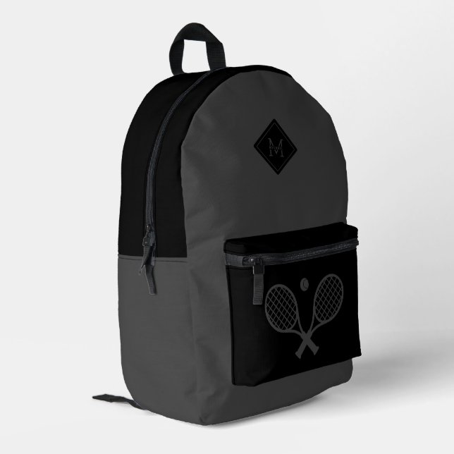 Modern Monogrammed Tennis Player Minimalist  Printed Backpack (Back Corner Left)