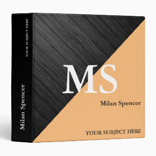 Modern Monogrammed wood & black custom subject Binder