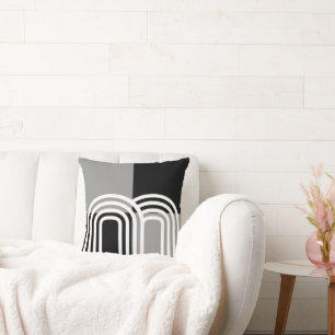 Modern Monotone Black White Initial Pattern Throw Pillow