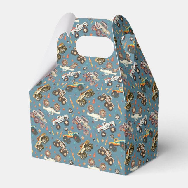 Modern Monster Truck Birthday Watercolor Blue Favor Box (Front Side)