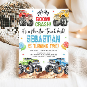  Modern Monster Trucks Birthday Party Invitation
