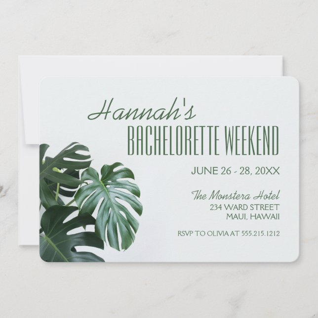 Modern Monstera Bachelorette Weekend Invitation (Front)