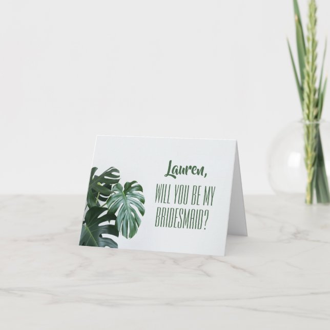 Modern Monstera Bridesmaid Card (Front)