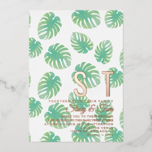 Modern  Monstera Leaf Botanical Wedding Pressed