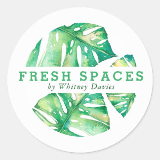 MODERN MONSTERA LEAF LOGO eco fresh health green Classic Round Sticker