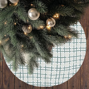 Modern Montauk Grid Green & Beige Christmas  Brushed Polyester Tree Skirt