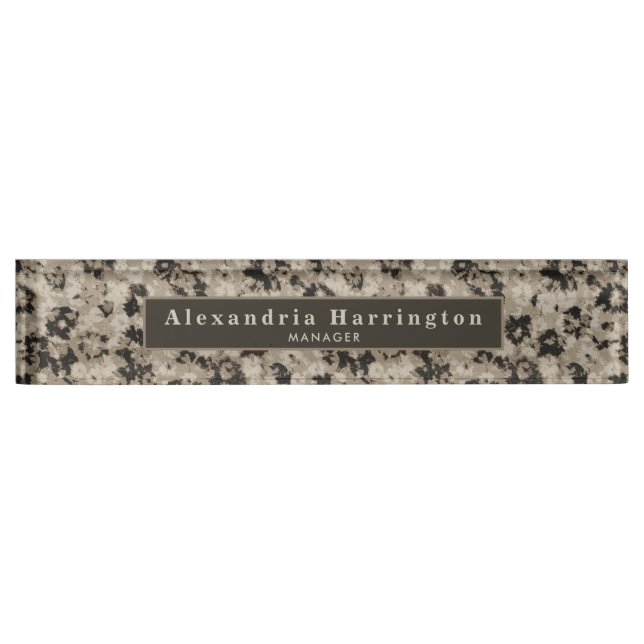 Modern Moody Floral Black Beige Cubicle Decor Nameplate (Front)