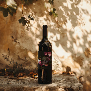 Modern Moody Floral Wedding Dark Romantic Wine Label