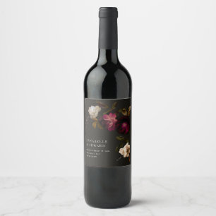 Modern Moody Floral Wedding Dark Romantic Wine Label