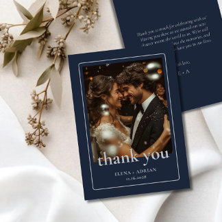 Modern Moody Wedding Thank You Card with Photo
