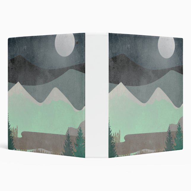 Modern Moon and Mountains Abstract Landscape Art Binder (Background)