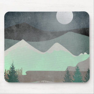 Modern Moon and Mountains Abstract Landscape Art Mouse Pad