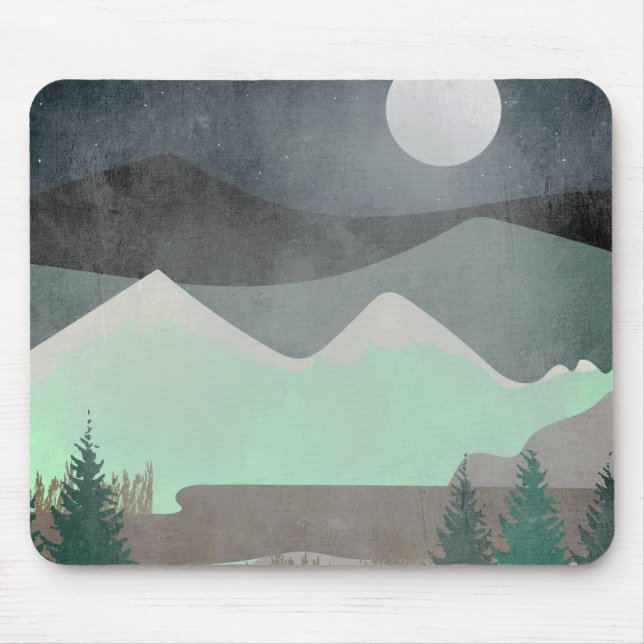 Modern Moon and Mountains Abstract Landscape Art Mouse Pad (Front)