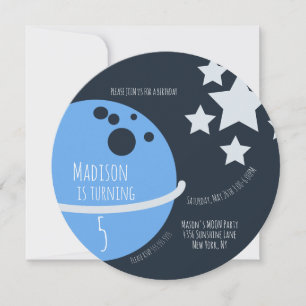Modern Moon Birthday Party Round Invitation