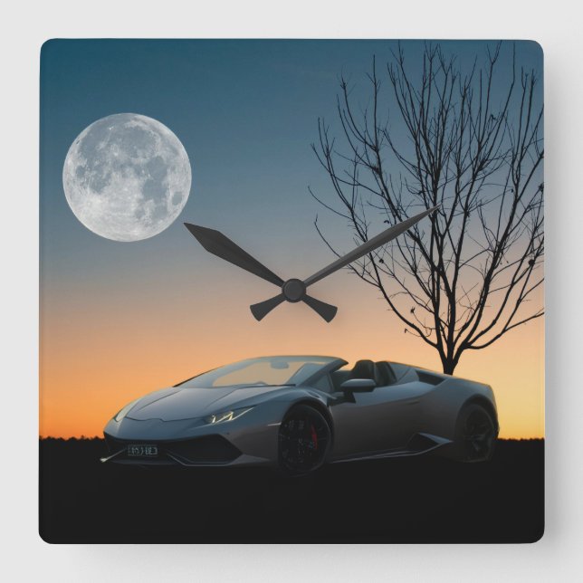 Modern Moon Night Wall Clock | Luxury Car (Front)