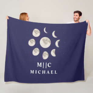 Modern moon phases personalized fleece blanket
